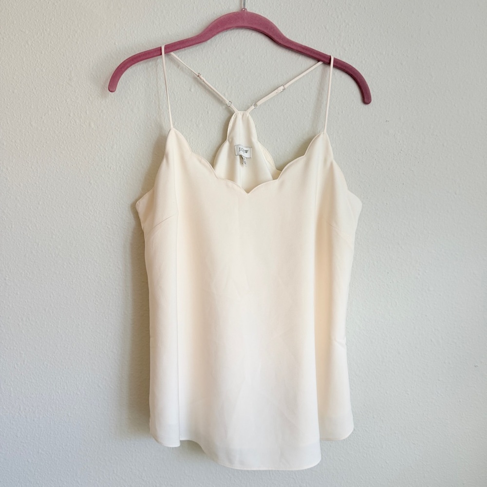 J. Crew Cream Scallop V-Neck Spaghetti Strap Camisole Tank Top Blouse